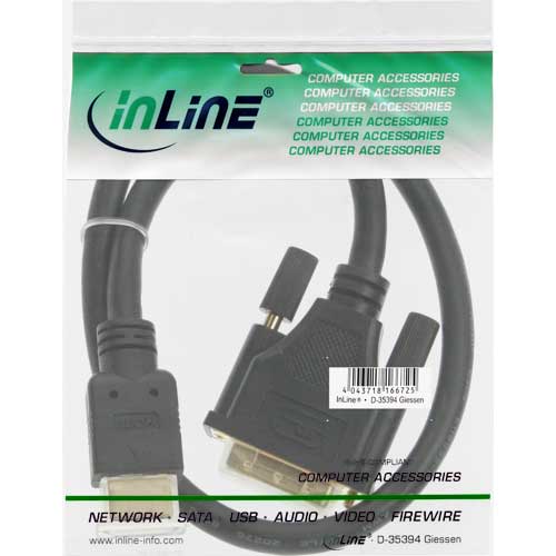 Naar omschrijving van 17661P - InLine HDMI-DVI kabel,  HDMI Male naar DVI 18+1 Male, vergulde contacten, 1m