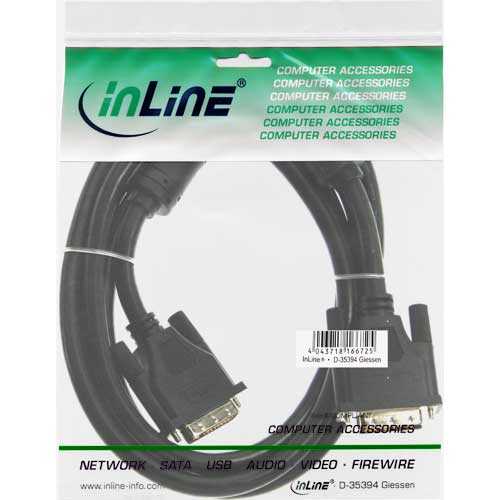 Naar omschrijving van 17767 - InLine DVI-D kabel,  digitaal 18+1 M/M, Single Link, 2 ferrietkernen, 10m
