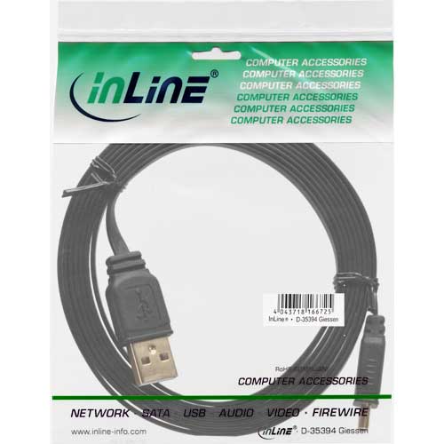 Naar omschrijving van 31850F - InLine  Mini-USB 2.0 Flatkabel, USB A Male naar Mini Male, 5m