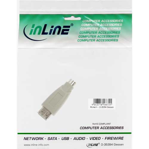 Naar omschrijving van 33103 - InLine USB adapter,  USB A Female naar PS/2 Male