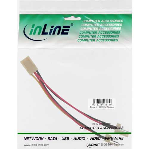 Naar omschrijving van 33433 - InLine Inline - 3-pins V naar 2x 3-pins M ventilator kabel - 10cm