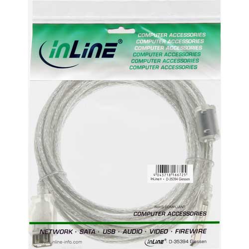 Naar omschrijving van 34535 - InLine USB 2.0 kabel,  transparant, AM/BM, met ferrietkern, 3m