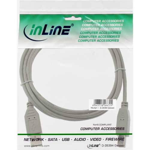 Naar omschrijving van 34555H - InLine USB 2.0 kabel,  beige, AM/BM, 5m