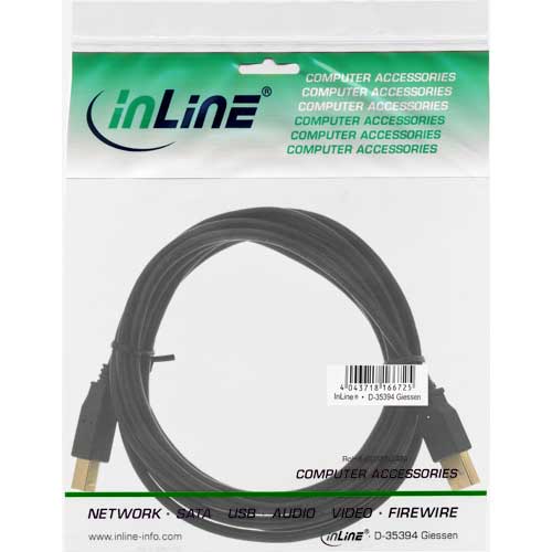 Naar omschrijving van 34535X - InLine USB 2.0 kabel,  zwart, AM/BM, 3m