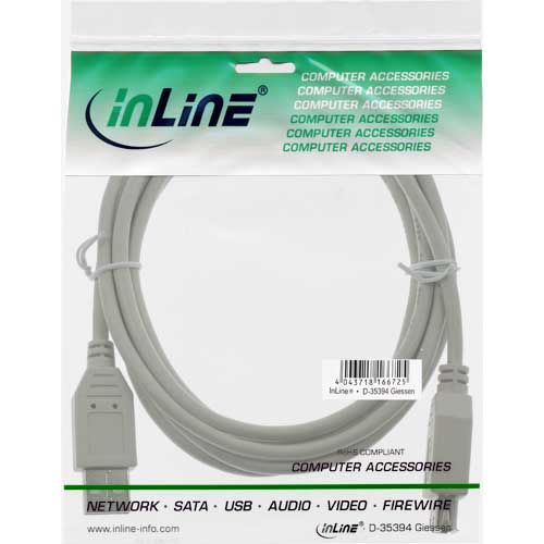 Naar omschrijving van 34605X - InLine USB 2.0 kabel,  beige/grau, A M/V, 5m