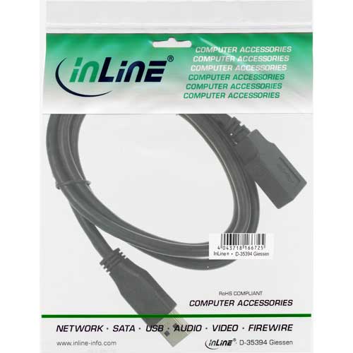 Naar omschrijving van 35610 - InLine USB 3.0 kabel,  AM/AF, zwart, 1m