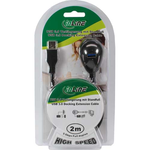 Naar omschrijving van 35652 - InLine USB 3.2 Cable Type A male to A female + Power with Stand black 2m