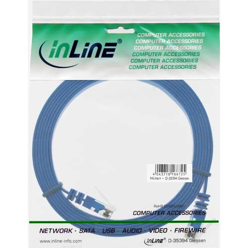 Naar omschrijving van 71603B - InLine Platte patchkabel,  UTP, Cat. 6, blauw, 3m