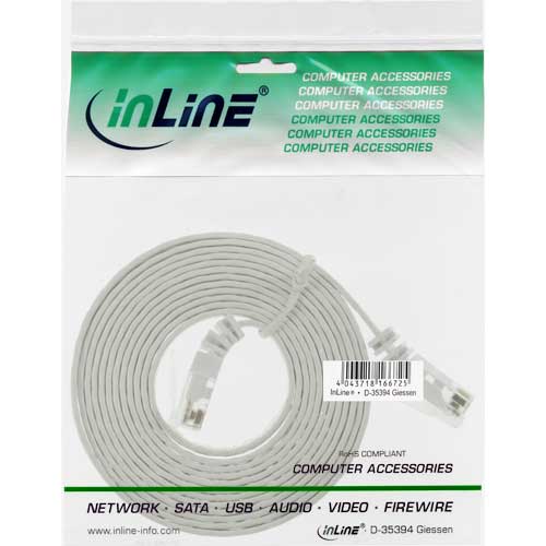 Naar omschrijving van 71605W - InLine Platte patchkabel,  UTP, Cat. 6, wit, 5m