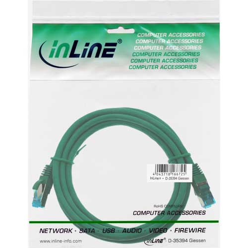 Naar omschrijving van 76805G - InLine Patchkabel Cat.6(A) S-STP/PiMF,  LSZH 500MHz, groen, 5m