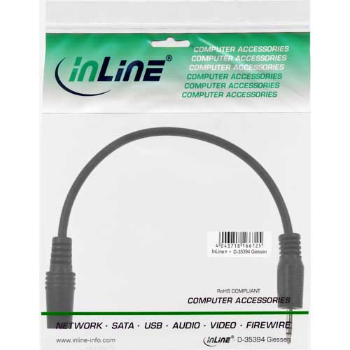 Naar omschrijving van 99308B - InLine Audio adapterkabel,  4-pins 2.5mm Male -> 4-pins 3.5mm Female, 0.2m