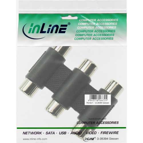 Naar omschrijving van 99319A - InLine Audio/Video Adapter,  3x Tulp contraplug naar 3x Tulp contraplug