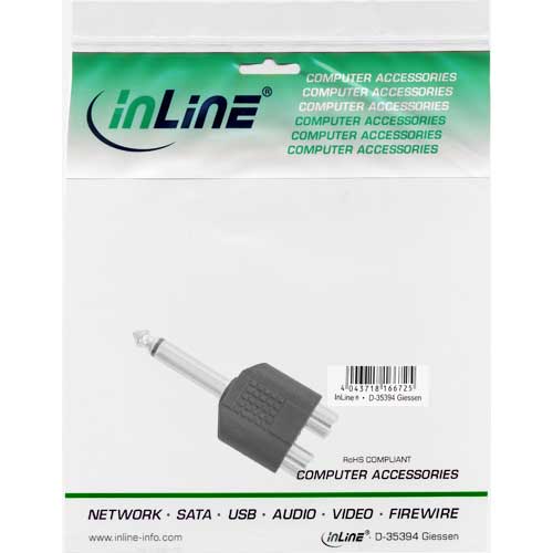 Naar omschrijving van 99339 - InLine Audio adapter,  6.3mm jack stekker mono naar 2x Tulp contraplug