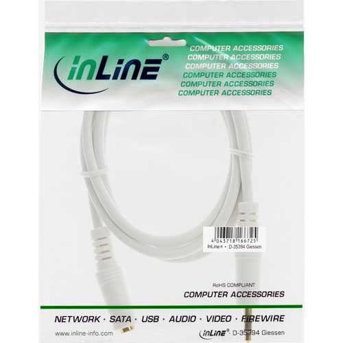 Naar omschrijving van 99933W - InLine Audiokabel,  3.5mm M/V, Stereo, wit/goud, 3m