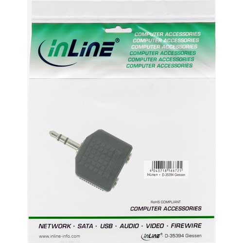 Naar omschrijving van 99301 - InLine Audio adapter,  3.5mm M naar 2x 3.5mm V, stereo