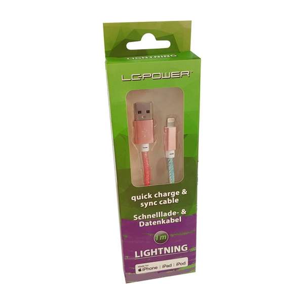 Naar omschrijving van 31331C - LC-Power USB A to Lightning cable, rainbow glitter, 1m