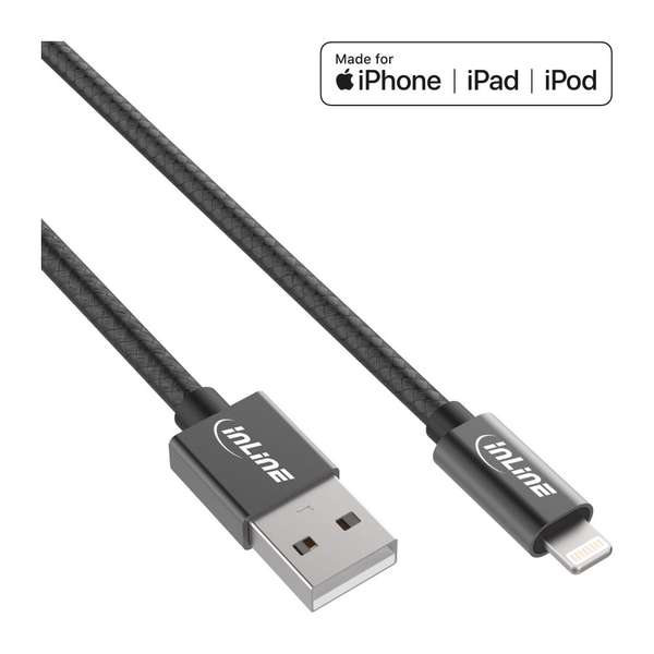 Naar omschrijving van 31411B - InLineÂ® Lightning USB Cable for iPad iPhone iPod black 1m MFi-Certified