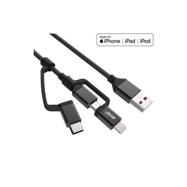Naar omschrijving van 31415S - 3-in-1 USB Cable, USB AM to Micro-USB + USB Type-C + Lightning, black, 1,5m