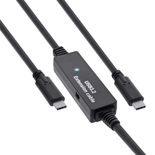 Naar omschrijving van 35672C - InLine USB 3.2 Gen.1 active cable, USB-C plug to USB-C plug, black, 15m