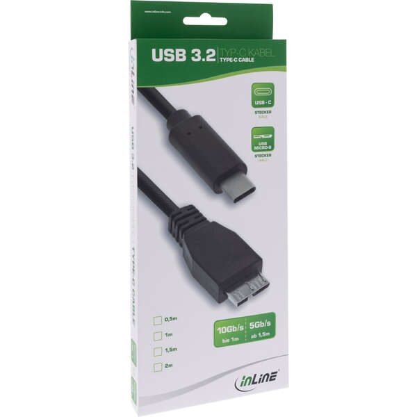 Naar omschrijving van 35722 - InLine® USB 3.2 Gen.1x2 Cable, USB-C male / Micro-B male, black, 2m