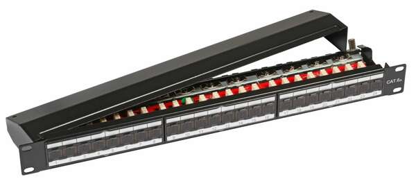Naar omschrijving van 37656-1 - Patchpanel STP 24xRJ45 Cat.6A/Class EA, 19inch 1U, RAL9005 black