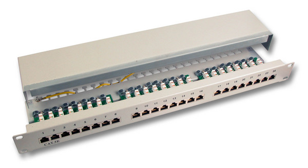 Naar omschrijving van 37668-1 - Patch Panel, Cat.5e 24-port, STP, 1U, RAL7035