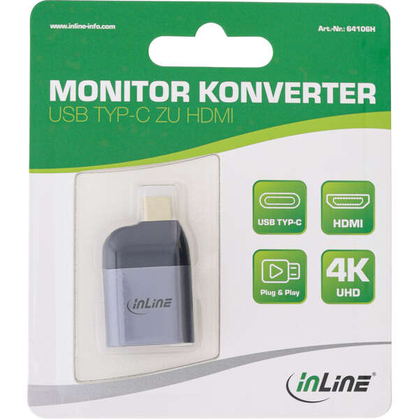 Naar omschrijving van 64106H - InLine® USB Display Converter, USB-C male to HDMI female, 4K60Hz