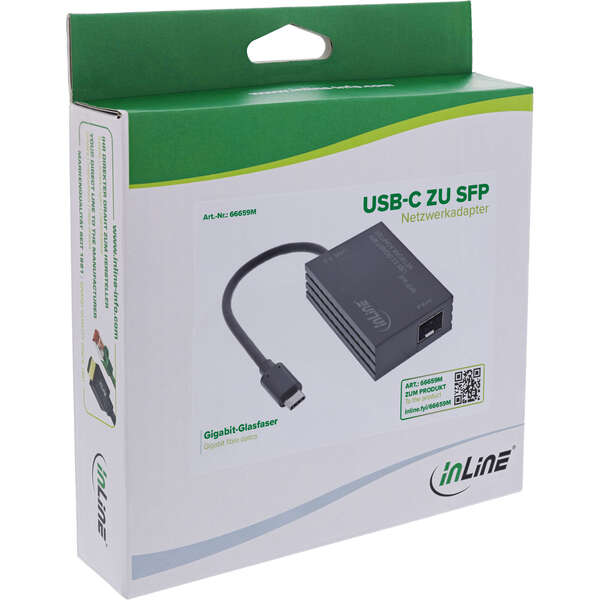 Naar omschrijving van 66659M - InLine® USB-C to SFP Gigabit fibre network adapter (10/100/1000 Mb/s)
