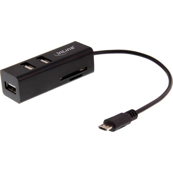 Naar omschrijving van 66775 - InLine OTG Card reader and Hub with 3 USB 2.0 Ports