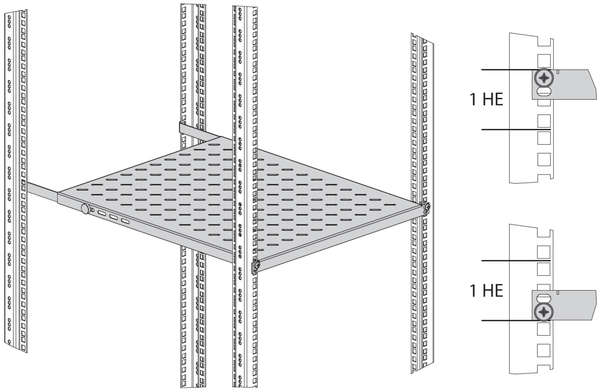 Naar omschrijving van 691641FTS-6 - Zwaarlast plateau diepte verstelbaar zwart, 0,5HE, 450mm, voor 600mm diepe kast