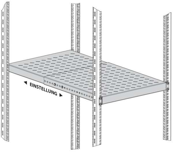 Naar omschrijving van 691653TS-6 - 1U Heavy-Duty Shelves, Depth-Adjust, depth: 350-600mm, max. 150kg zwart