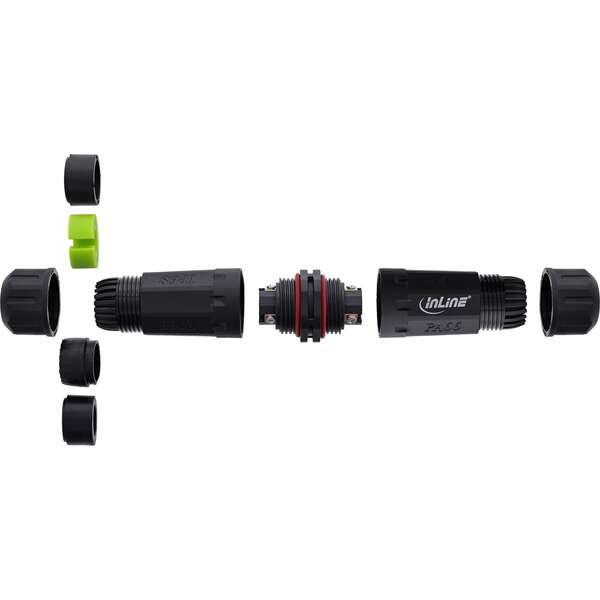 Naar omschrijving van 69927T - InLine Mains coupler, IP68, 3-pin, 2-way, M20, black