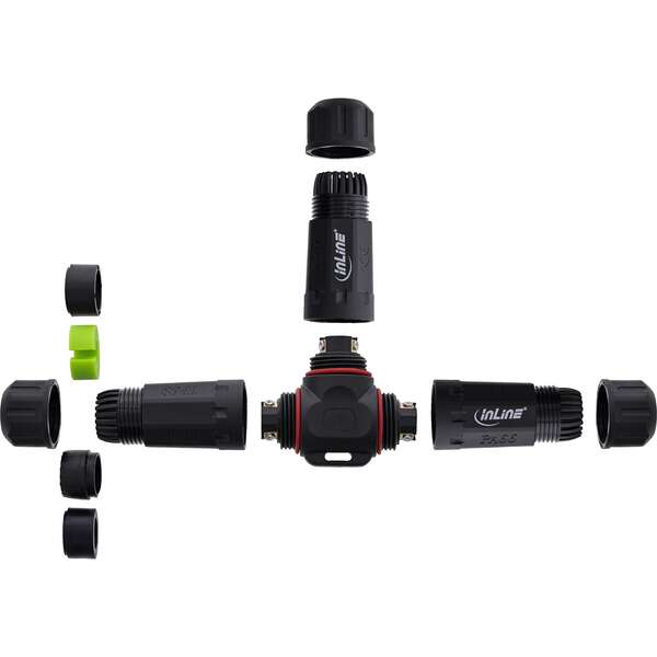 Naar omschrijving van 69927U - InLine Mains coupler, IP68, 3-pin, 3-way, M20, black