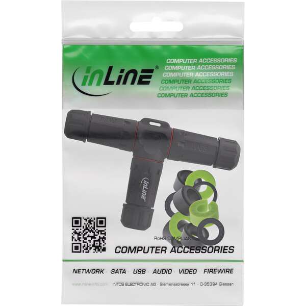 Naar omschrijving van 69927U - InLine Mains coupler, IP68, 3-pin, 3-way, M20, black