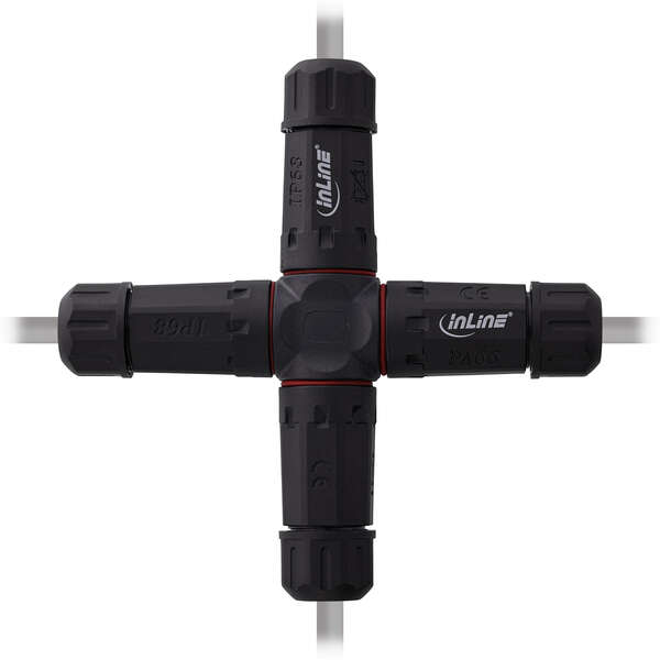 Naar omschrijving van 69927V - InLine Mains coupler, IP68, 3-pin, 4-way, M20, black