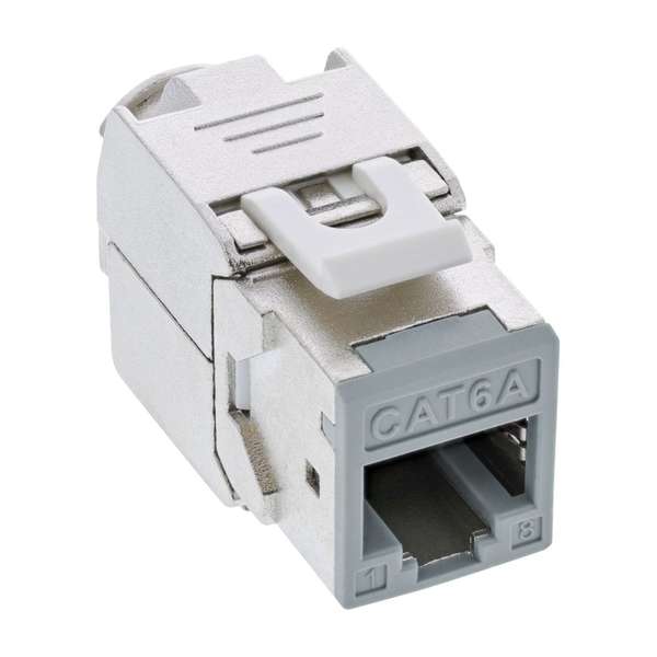 Naar omschrijving van 76207 - 8 stuks Pack InLine Keystone RJ45 jack, shielded, Cat.6A, grey