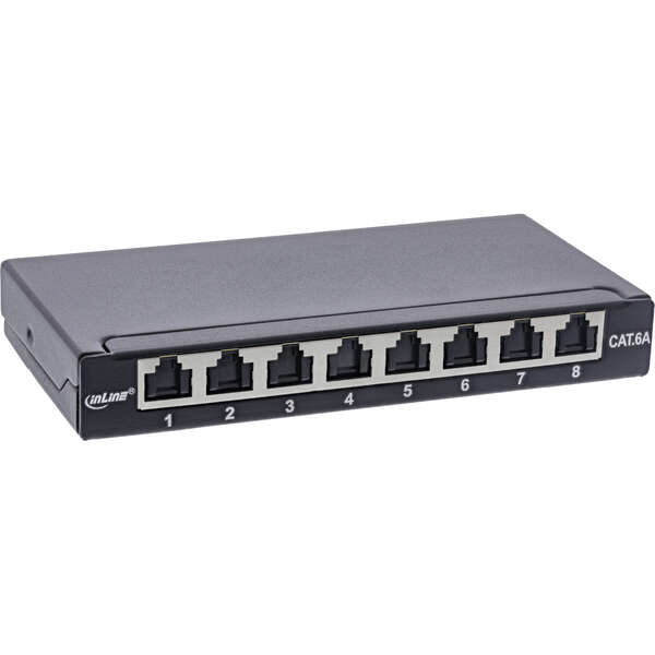 Naar omschrijving van 76818B - InLine® Patch panel Cat.6A 0.5U 8-port, table/wall/rail, black, dust protection