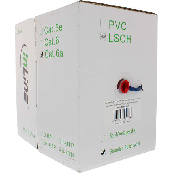 Naar omschrijving van 76899B - Patchkabel Cat.6(A) S-STP/PiMF, InLine, LSZH 500MHz, blauw, 100m