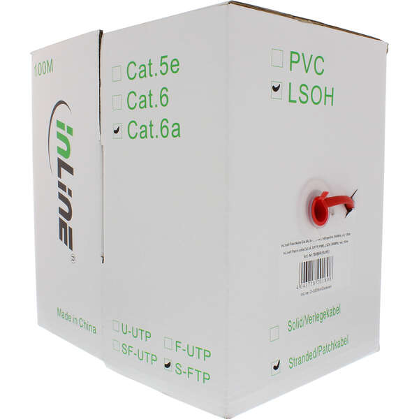 Naar omschrijving van 76899R - Patchkabel Cat.6(A) S-STP/PiMF, InLine, LSZH 500MHz, rood, 100m
