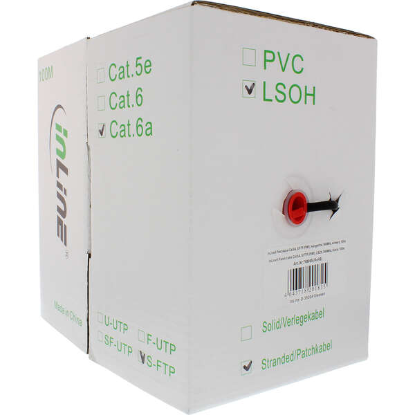 Naar omschrijving van 76899S - Patchkabel Cat.6(A) S-STP/PiMF, InLine, LSZH 500MHz, zwart, 100m