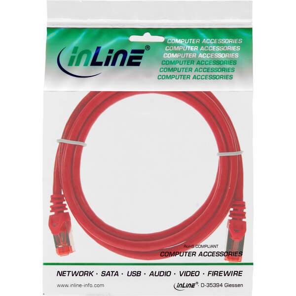 Naar omschrijving van 76912R - InLine Patch cable, S/FTP (PiMf), Cat.6, halogen-free, copper, red, 1.5m