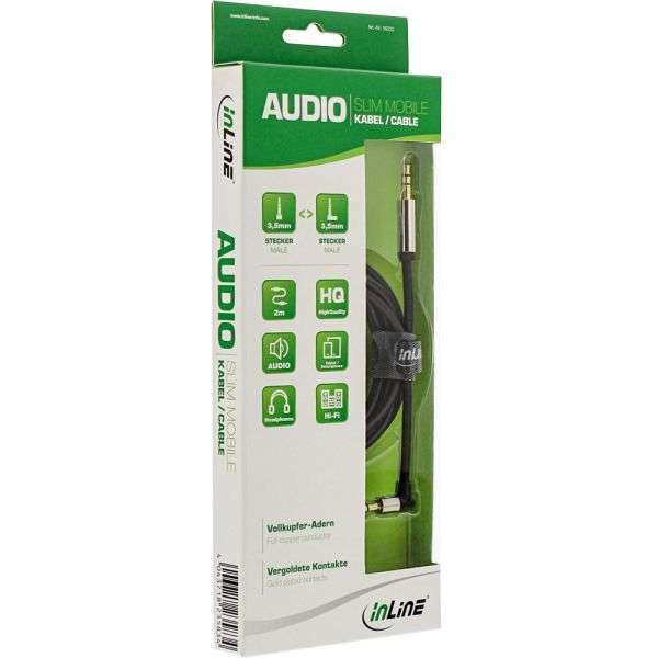 Naar omschrijving van 99222 - InLine Slim Audio Cable 3.5mm male to male angled Stereo 2m