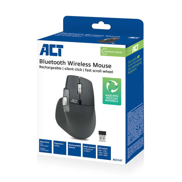 Naar omschrijving van AC5147 - ACT Draadloze bluetooth muis met USB ontvanger zwart