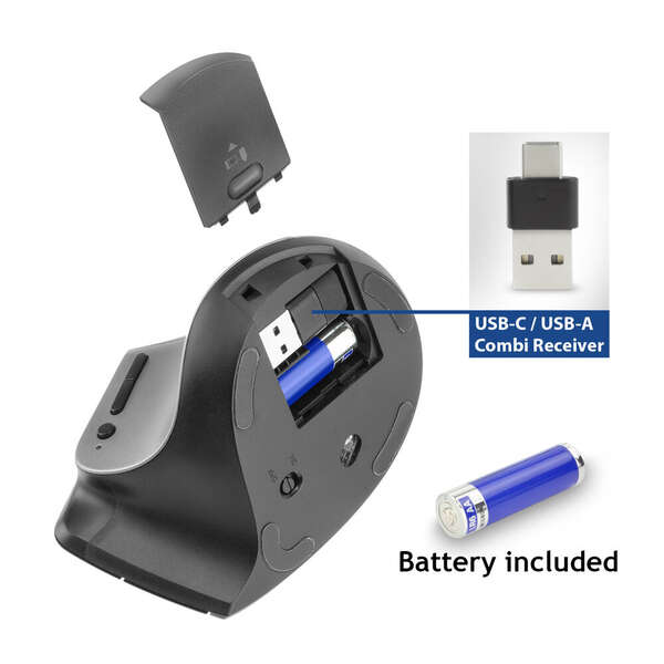 Naar omschrijving van AC5155 - ACT Draadloze Ergonomische Muis met Bluetooth en USB-C/USB-A