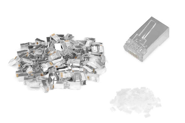 Naar omschrijving van AK-219603-100 - CAT 6 Modular Plug, 8P8C, shielded for Round Cable, pass through connector, 100 pcs.