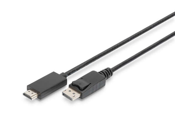 Naar omschrijving van AK-340303-020-S - DisplayPort Adapter Cable, Type DP-HDMI A M/M, 2.0m, w/lock,4K@60Hz, DP 1.2, HDMI 2.0, bl