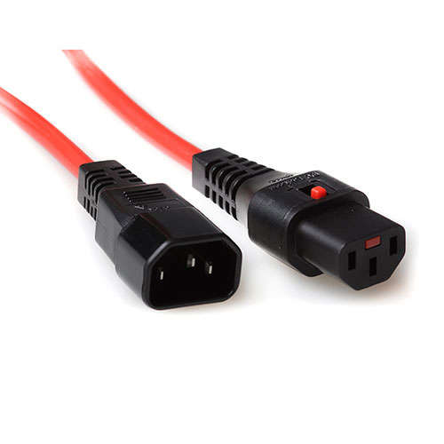 Naar omschrijving van AK5192 - 230V aansluitkabel C13 lockable - C14, rood 0,5m