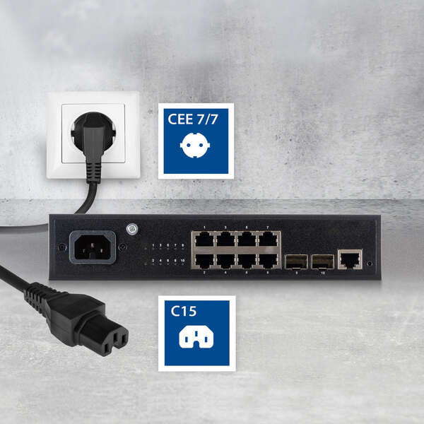 Naar omschrijving van AK5313 - ACT Netsnoer Schuko CEE 7/7 male (haaks) - C15 IEC 60320 zwart 2 m