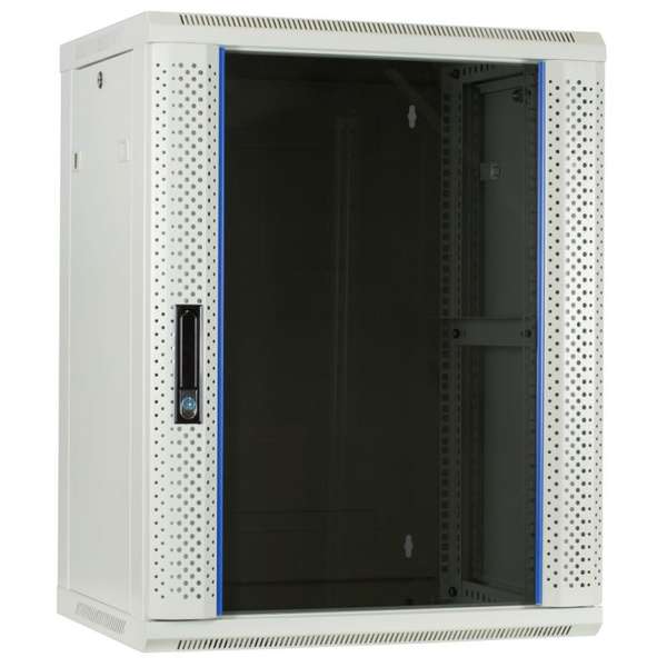 Naar omschrijving van AST19-6418W - 18U witte wandkast met glazen deur 600x450x900mm (BxDxH)