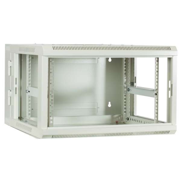 Naar omschrijving van AST19-6606W-DOUBLE - 6HE 19Inch Wandkast, (kantelbaar) voordeur, (BxDxH) 600x600x368mm, Licht Grijs